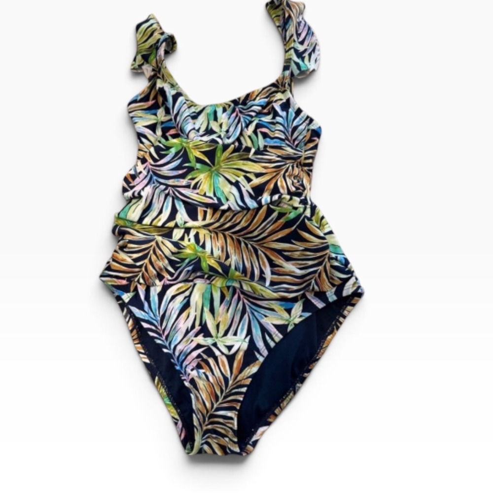 Ellen Tracy Green and Yellow One Piece‎ Swimsuit Tropical Print